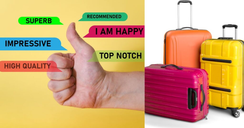 スーツケースの写真と親指をたてている写真