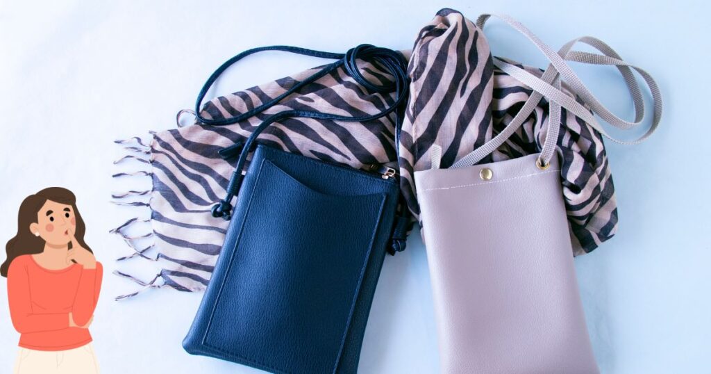 スマホショルダーの写真と考える女性のイラスト