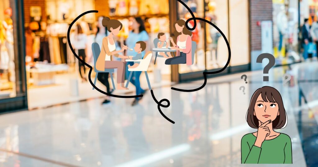 考えている女性とご飯を食べている赤ちゃんのイラスト