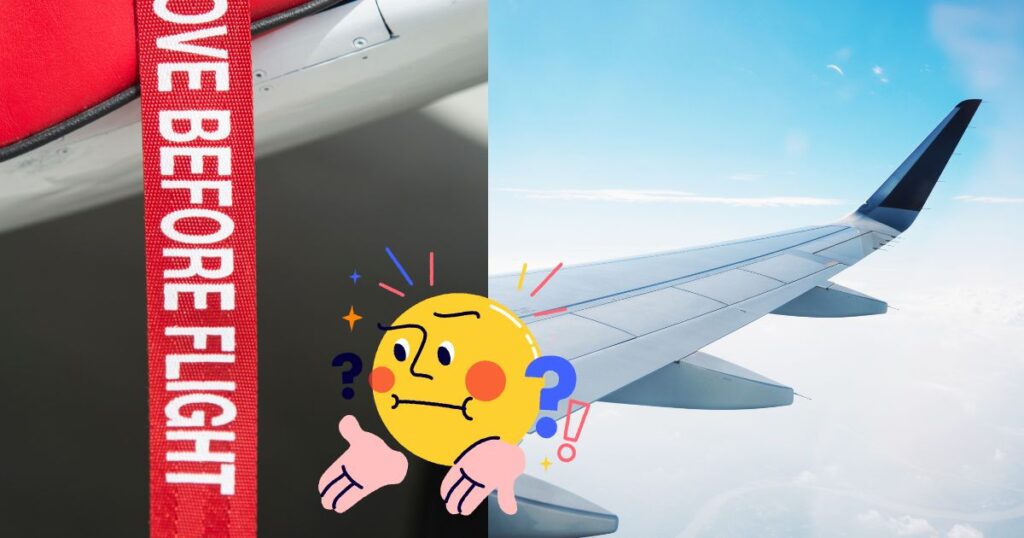 フライトタグと飛行機、疑問を浮かべているイラスト