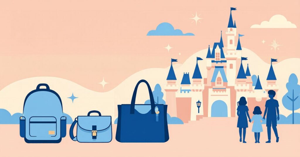 テーマーパークと家族・バッグのイラスト